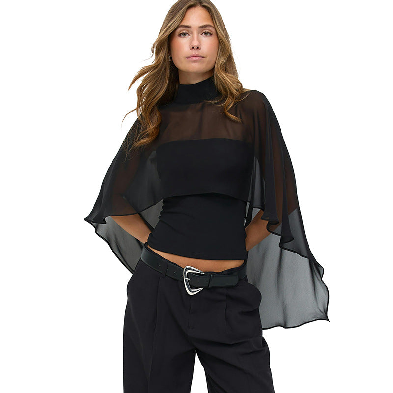 Damen elegantes Top mit transparenten Flügel-Ärmeln