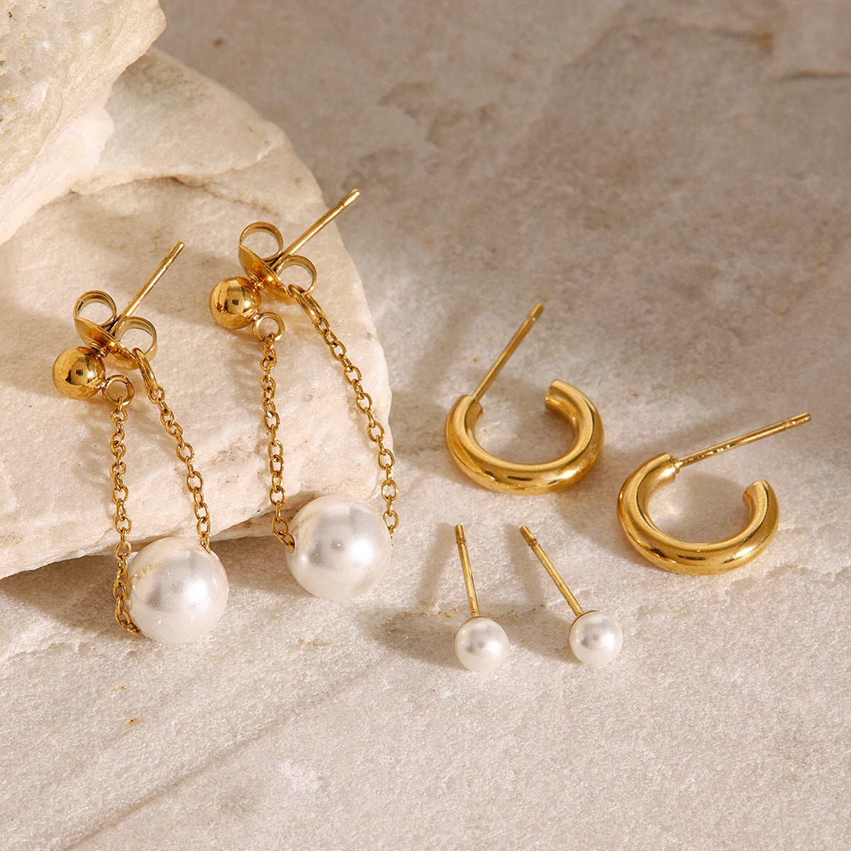 Damen modische Ohrringe mit hängenden Perlen und Edelstahl-Shop Nory
