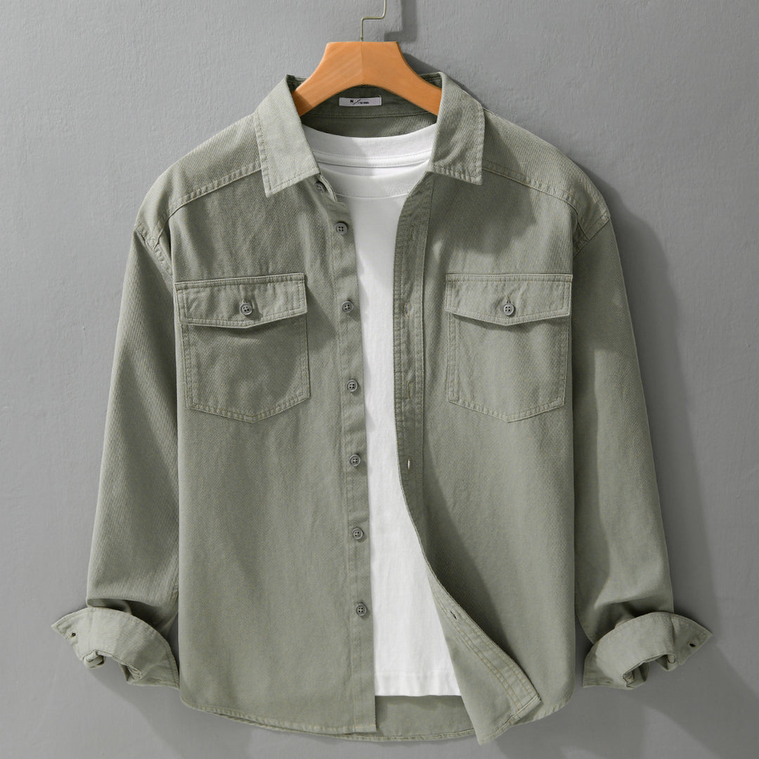 Herren Twill-Overshirt im Worker-Stil mit doppelten Brustklappen und Relaxed-Fit Shop Nory