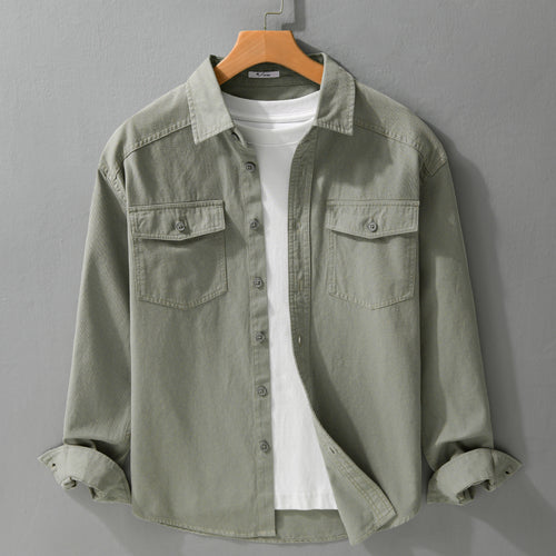 Herren Twill-Overshirt im Worker-Stil mit doppelten Brustklappen und Relaxed-Fit Shop Nory