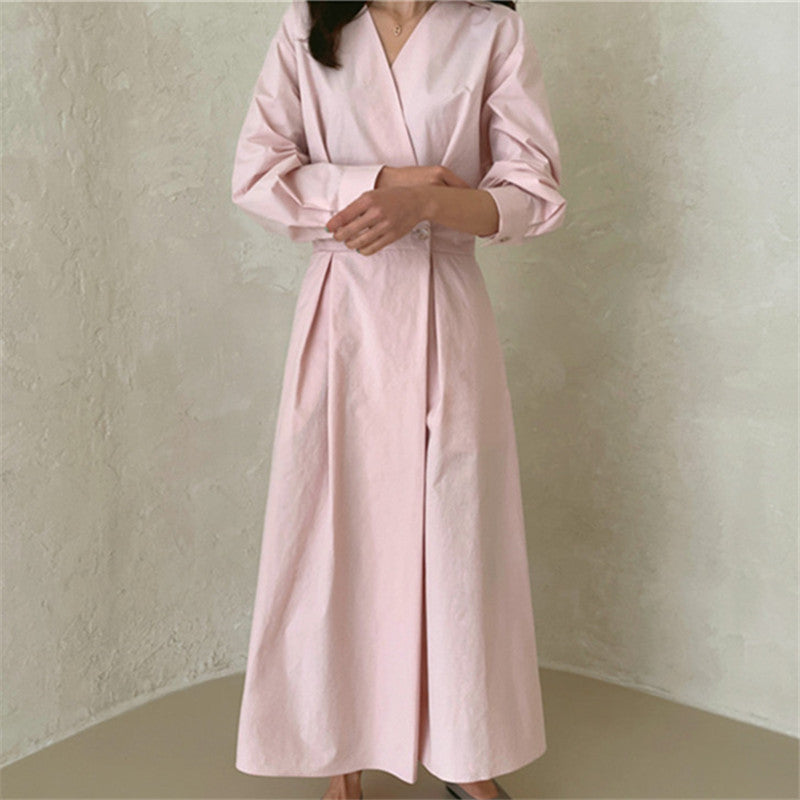 Damen Wickel-Hemdkleid mit tailliertem Bund, Kellerfalten und Eingrifftaschen Shop Nory