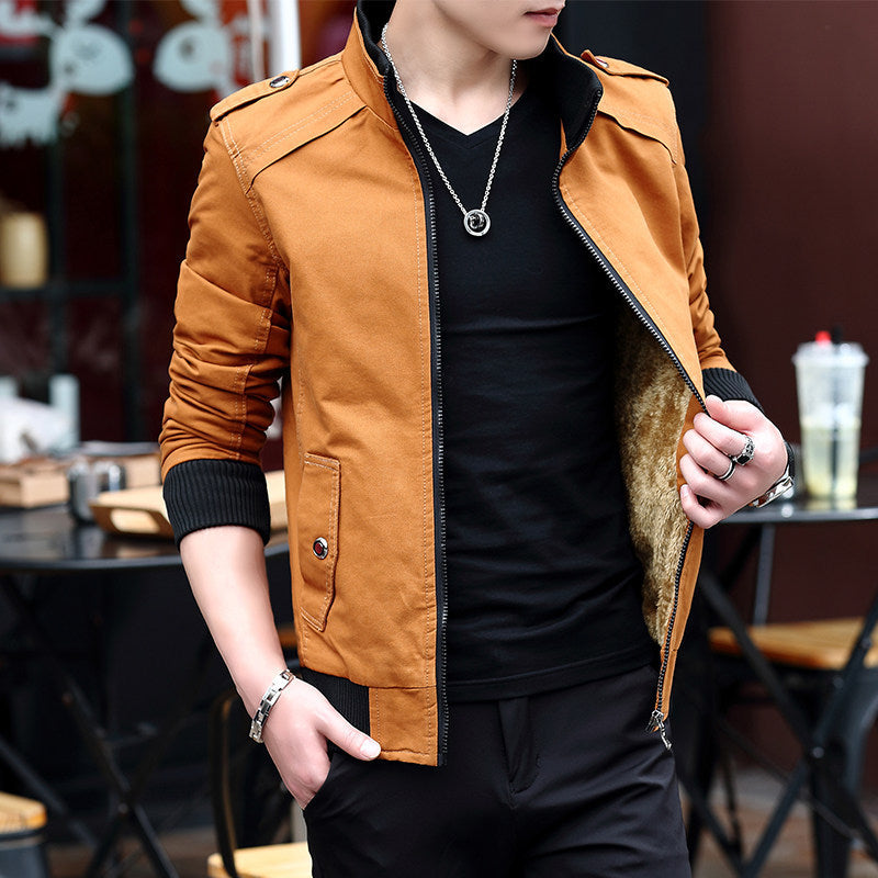Herren leichter Canvas‑Bomber mit Teddyfleece‑Innenfutter, Epauletten und Rippbündchen Shop Nory