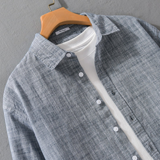 Herren Texturiertes Leinen-Baumwoll-Overshirt im Relaxed-Fit mit Hemdkragen und durchgehender Knopfleiste Shop Nory