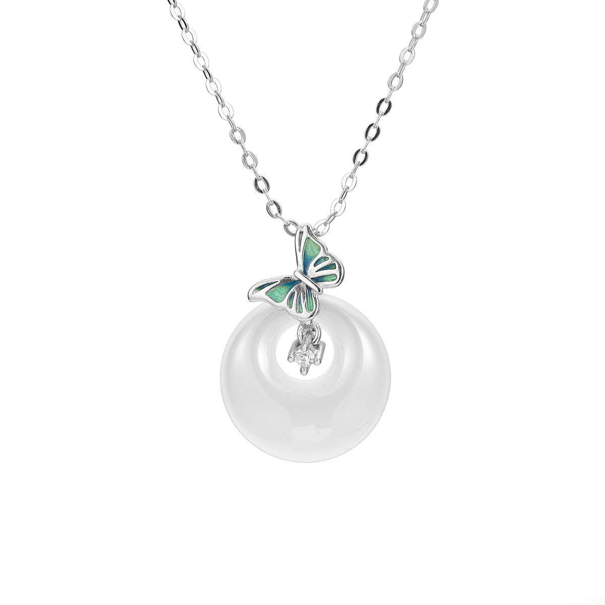 Damen Halskette mit filigranem Schmetterlingsanhänger und eleganter Perle Shop Nory