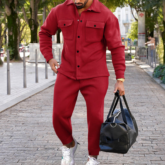 Herren nan zweiteiliges Overshirt- und Jogginghose-Set aus strukturiertem Jersey mit aufgesetzten Brusttaschen und konischer Silhouette Shop Nory