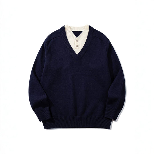 Herren Pullover mit tiefem V-Ausschnitt und eingearbeitetem Henley‑Kragen Shop Nory