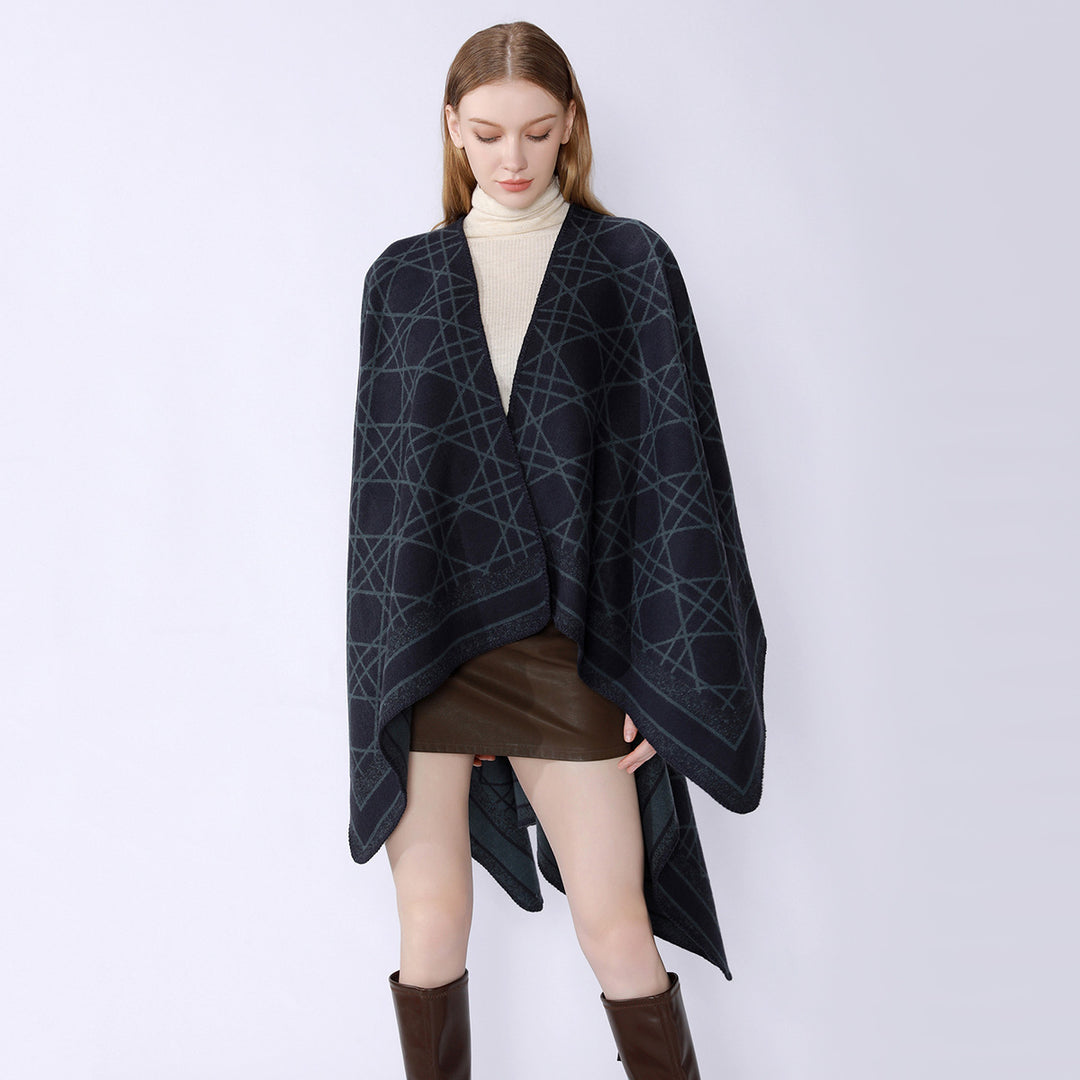 Damen Wendbarer Jacquard-Capeponcho mit geometrischem Allovermuster und offenem Kimono-Fall Shop Nory