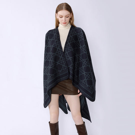 Damen Wendbarer Jacquard-Capeponcho mit geometrischem Allovermuster und offenem Kimono-Fall Shop Nory