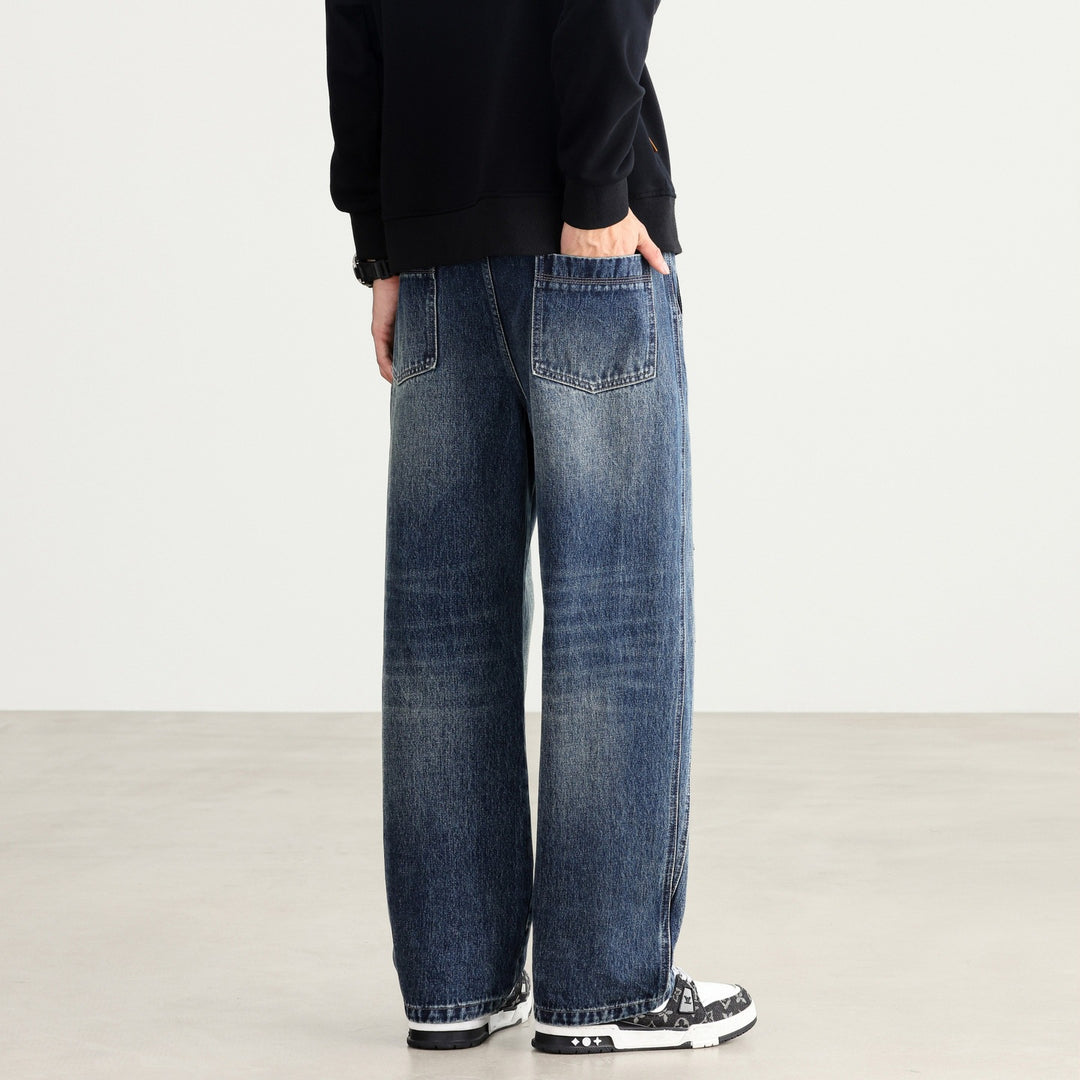 Herren Weite Denim-Hose mit Tunnelzugbund, Paneelnähten und Used-Waschung Shop Nory