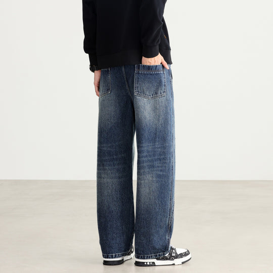 Herren Weite Denim-Hose mit Tunnelzugbund, Paneelnähten und Used-Waschung Shop Nory