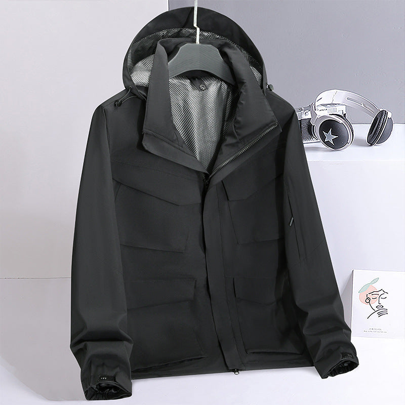 Herren leichte wasserabweisende Fieldjacke mit Kapuze und Multifachtaschen Shop Nory