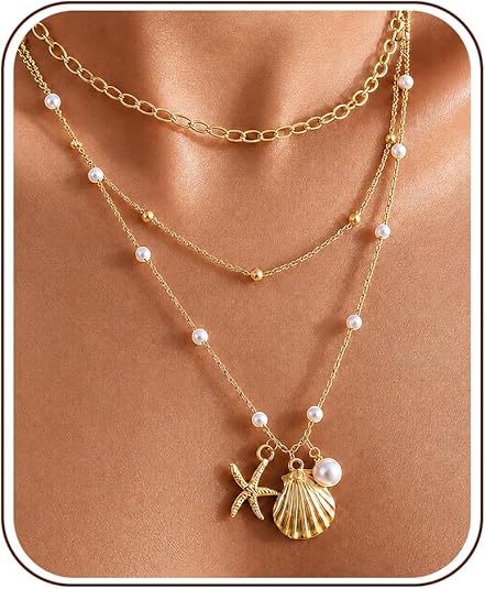 Damen Halskette mit mehrlagigem Design und maritimem Sternanhänger Shop Nory