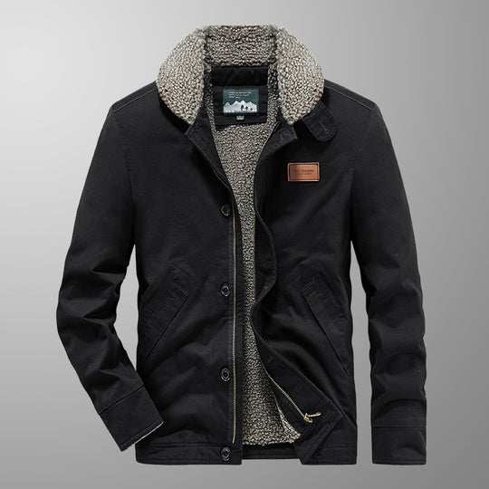 Herren Canvas-Workerjacke mit Sherpa-Innenfutter, Reiß- und Druckknopfverschluss Shop Nory