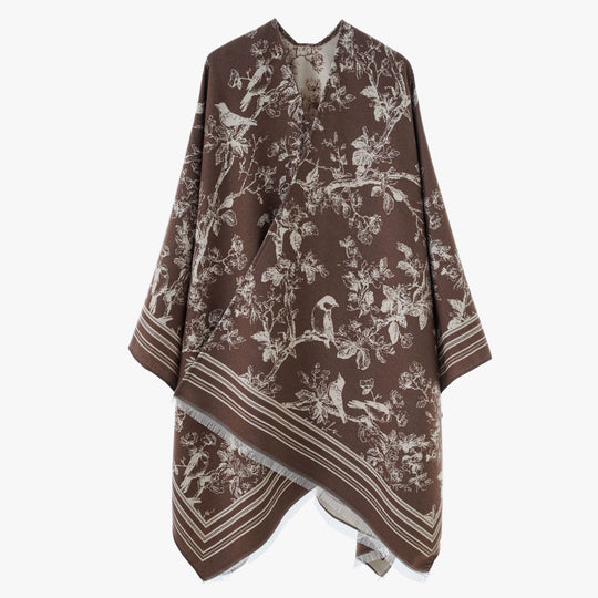Damen Jacquard‑Poncho im Kimono‑Stil mit Vogel‑Blütenmuster Shop Nory