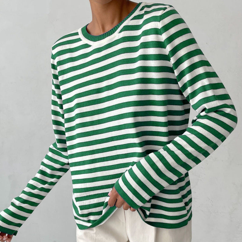 Damen nan gestreifter Baumwollpullover mit Rundhals und legerer Passform Shop Nory