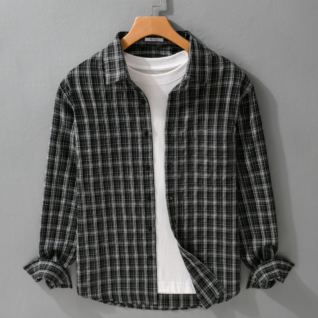 Herren Gebürstetes Karo-Layering-Hemd aus Baumwollflanell mit aufgesetzter Brusttasche und gerundetem Saum Shop Nory
