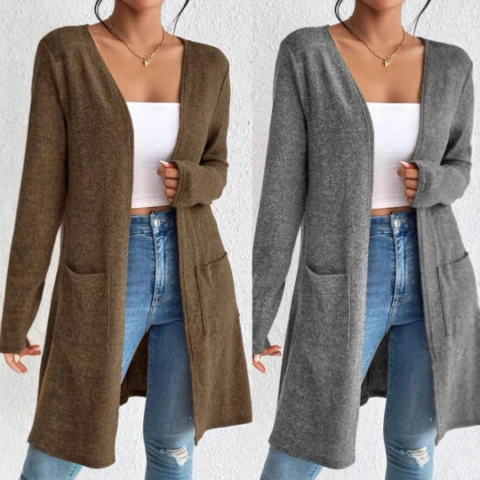 Damen nan offener Longcardigan mit aufgesetzten Taschen und weichem Feinstrick Shop Nory