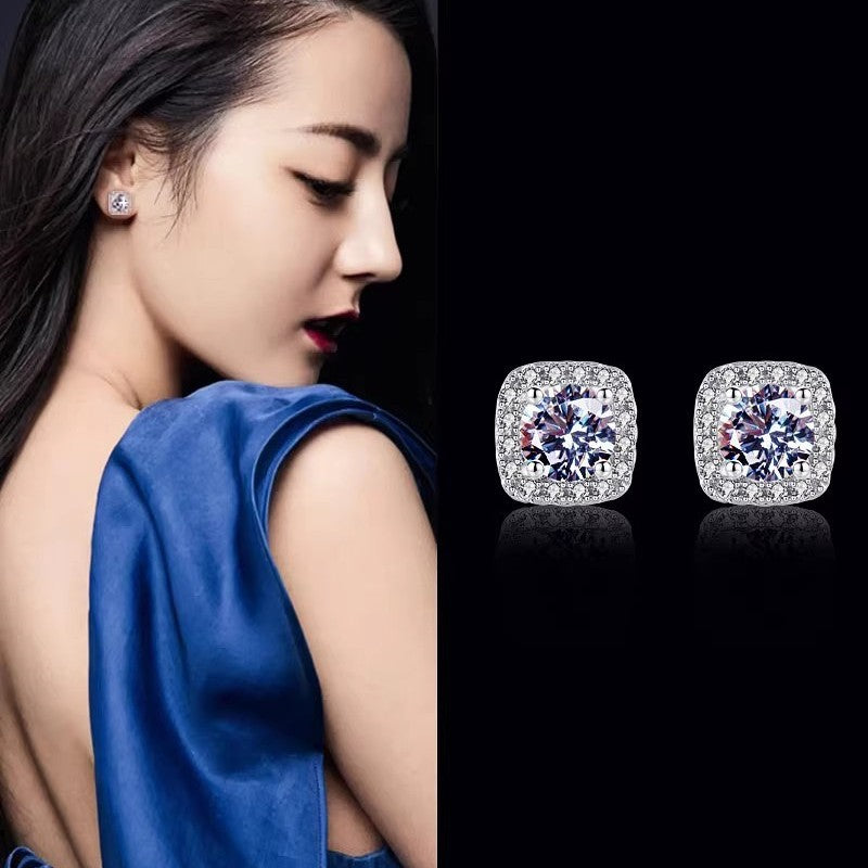Damen Ohrringe mit quadratischem Zirkonia und funkelndem Rahmen Shop Nory