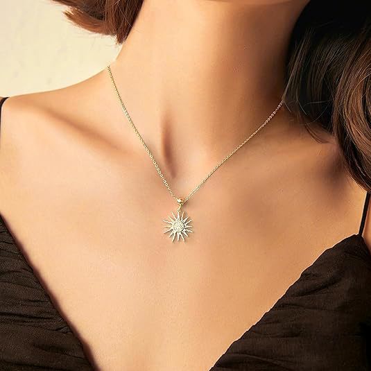 Damen Halskette mit strahlendem Sonnen-Anhänger aus hochwertigem Material Shop Nory