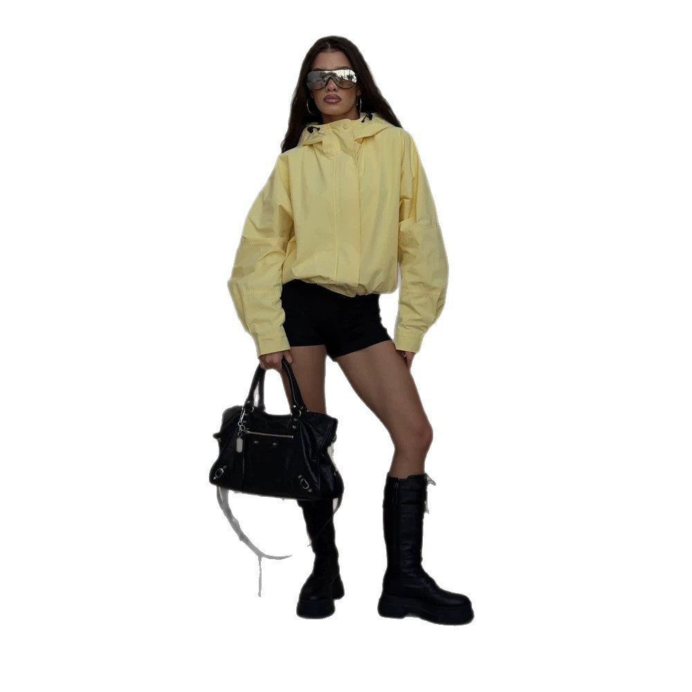 Damen Oversize Windbreaker Jacke mit Kapuze und kurzem Cropped‑Schnitt Shop Nory