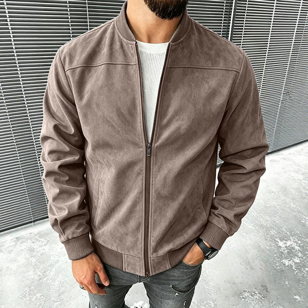 Herren Veloursleder-Optik Bomberjacke mit Reißverschluss und Rippbündchen Shop Nory