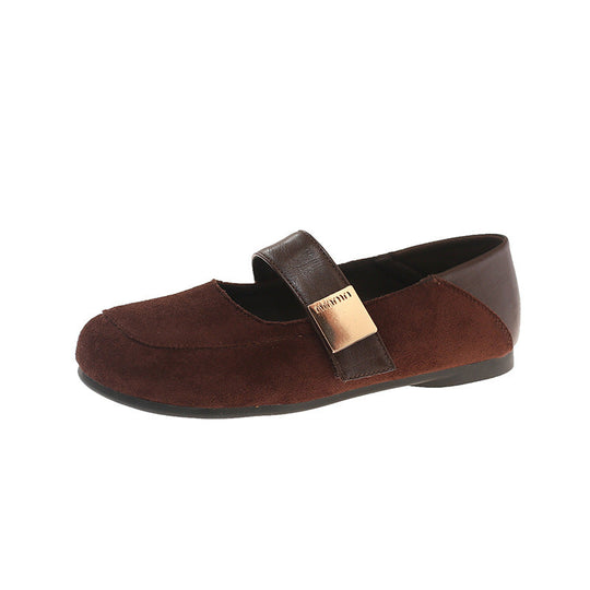 Damen Ballerina-Schuhe mit modischer Schnalle und weichem Wildlederoberteil
