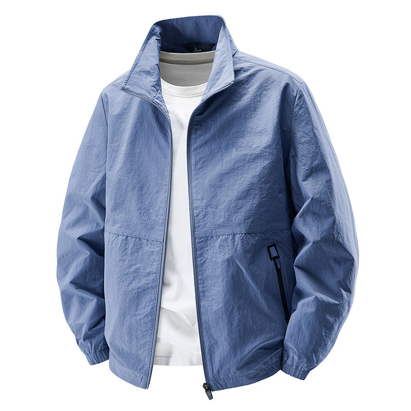Herren Leichte Wind- und wasserabweisende Freizeitjacke mit Stehkragen und Reißverschlusstaschen Shop Nory