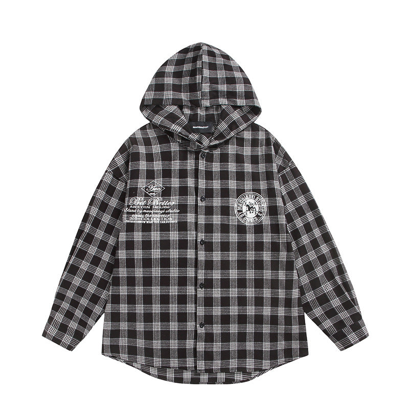 Unisex Kariertes Kapuzen-Overshirt aus Flanell mit Logostickerei und Oversize-Schnitt Shop Nory