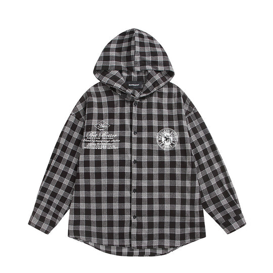 Unisex Kariertes Kapuzen-Overshirt aus Flanell mit Logostickerei und Oversize-Schnitt Shop Nory