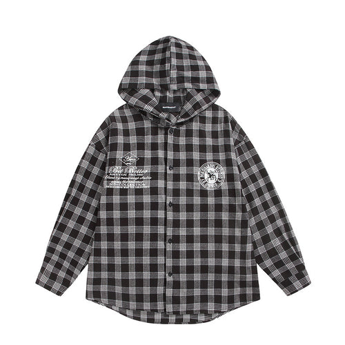 Unisex Kariertes Kapuzen-Overshirt aus Flanell mit Logostickerei und Oversize-Schnitt Shop Nory