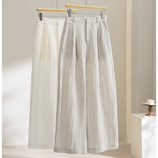 Damen Leichte High‑Waist Leinenmix Palazzohose mit weitem Bein, Bundfalten und elastischem Rückenteil Shop Nory