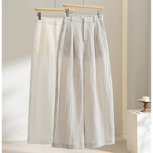 Damen Leichte High‑Waist Leinenmix Palazzohose mit weitem Bein, Bundfalten und elastischem Rückenteil Shop Nory