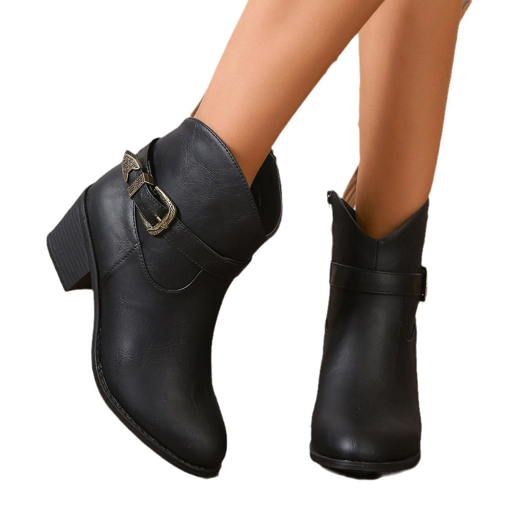 Damen Freizeit-Stiefeletten mit dekorativem Schnallen-Detail