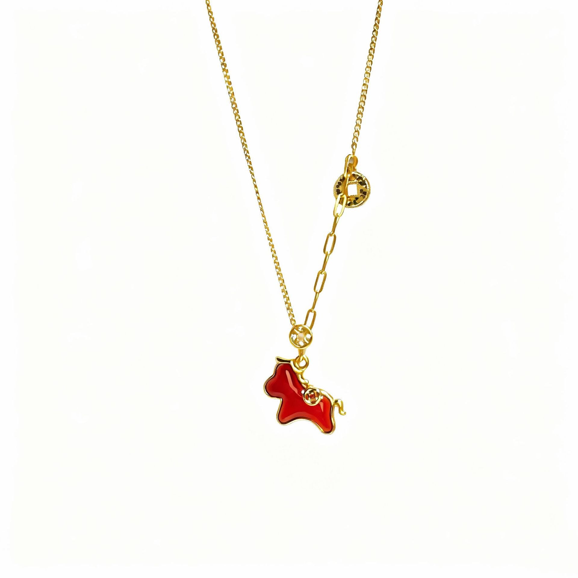 Damen Halskette mit trendigem Hundehals-Anhänger und goldener Gliederkette Shop Nory