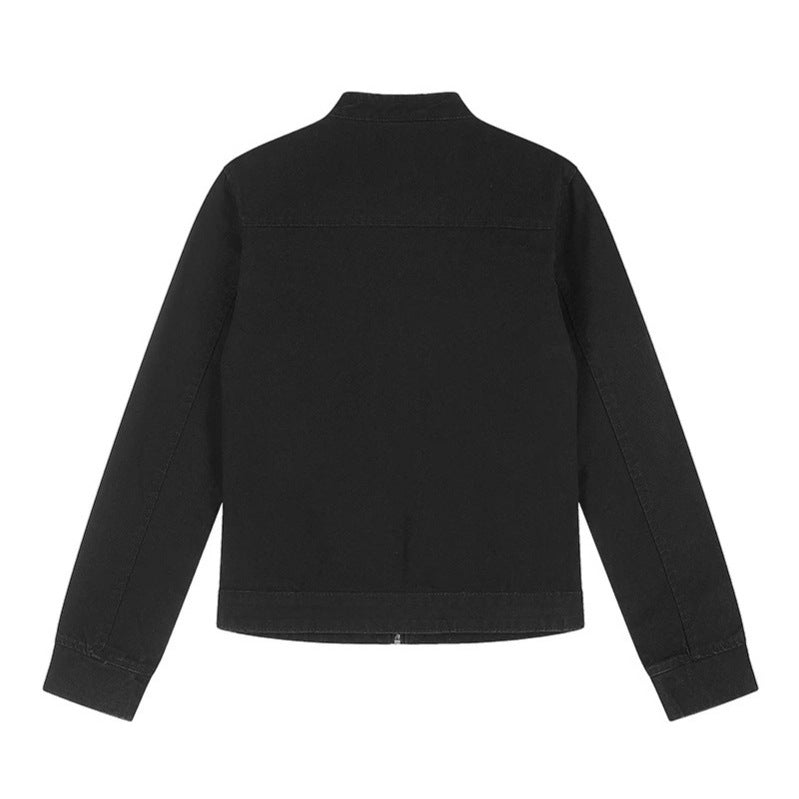 Damen Kurze Utility-Jacke mit Stehkragen, verstellbaren Schulterriemen und Druckknopfverschluss Shop Nory