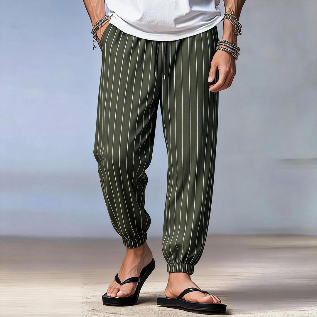 Herren gestreifte Jogger-Chino mit Tunnelzug, Bügelfalte und elastischen Knöchelbündchen Shop Nory