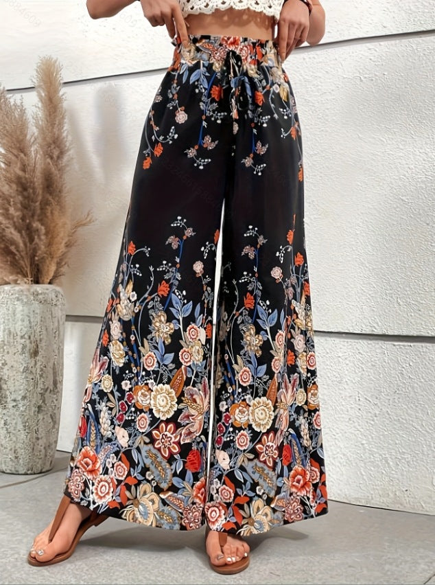 Damen Palazzohose mit buntem Print und elastischem Bund