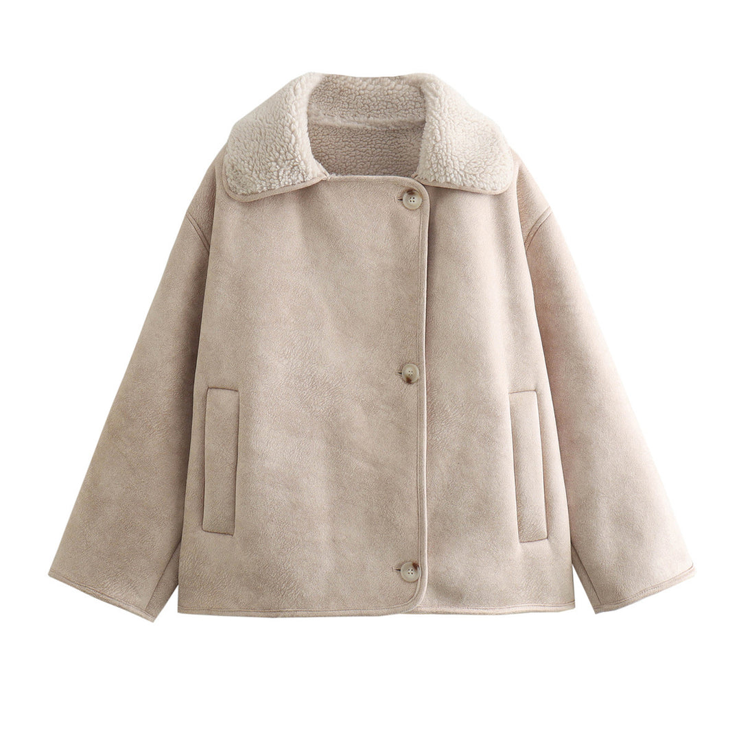 Damen Boxy-Jacke aus Faux-Shearling mit großem Teddykragen und Eingrifftaschen Shop Nory
