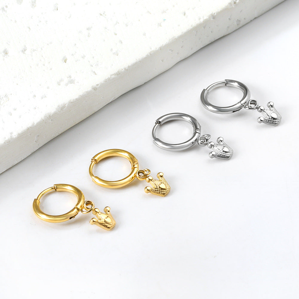 Damen Hängende Ohrringe mit Krone-Anhänger aus goldplattiertem Edelstahl Shop Nory