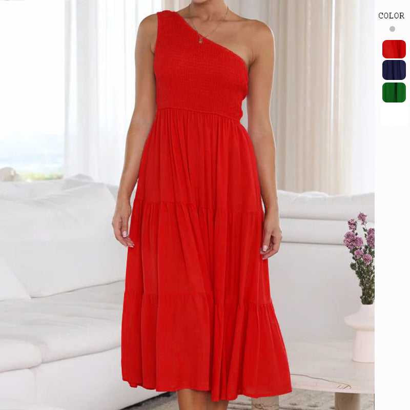 Damen Elegantes One-Shoulder-Maxikleid mit fließendem Rock