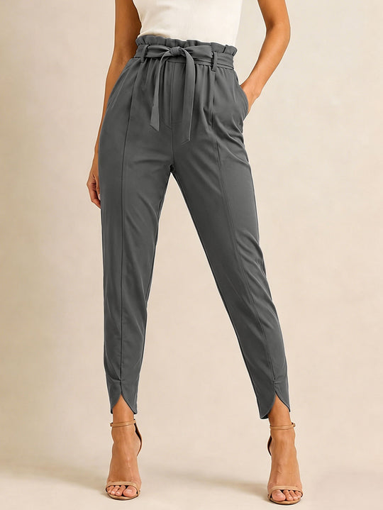 Damen hoch taillierte Paperbag-Hose mit Bindegürtel und geschlitztem Knöchelabschluss Shop Nory