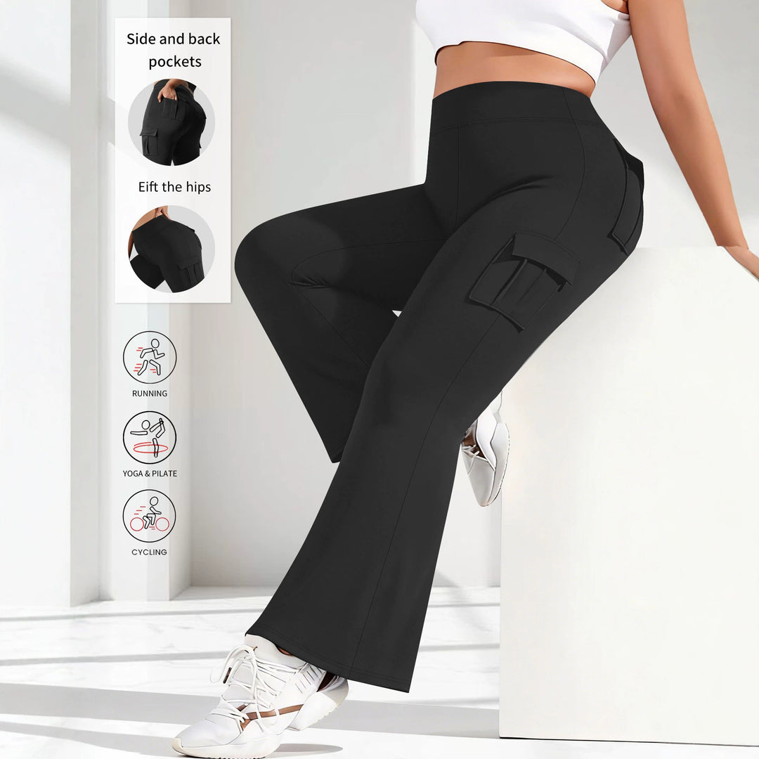 Damen High-Waist Cargo-Yoga-Flarehose mit Seitentaschen Shopy Nory