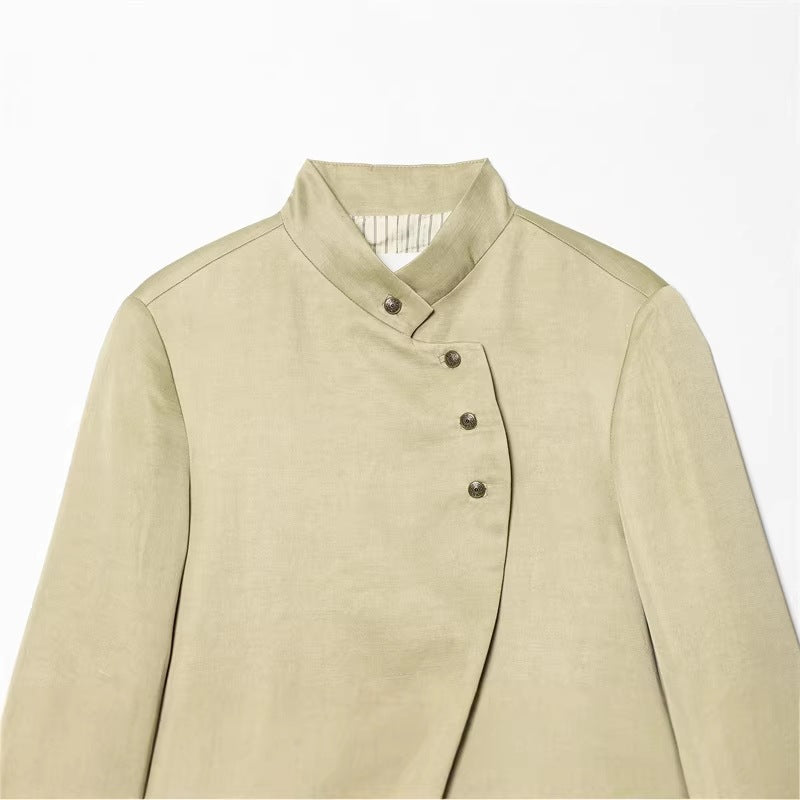 Damen Asymmetrische Blusenjacke mit Stehkragen und ausgestellten Manschetten Shop Nory