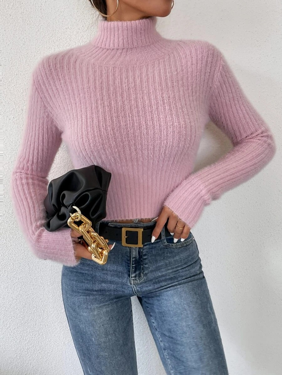 Damen Kurzer Rippstrick-Rollkragenpullover mit flauschiger Mohair‑Optik Shop Nory