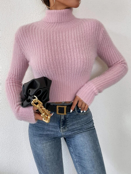 Damen Kurzer Rippstrick-Rollkragenpullover mit flauschiger Mohair‑Optik Shop Nory