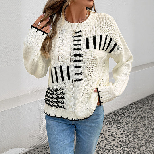 Damen Modischer Strickpullover mit Kontrastdetails Shop Nory