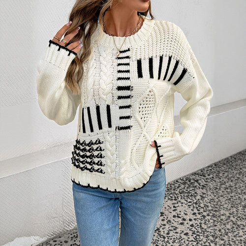 Damen Modischer Strickpullover mit Kontrastdetails Shop Nory