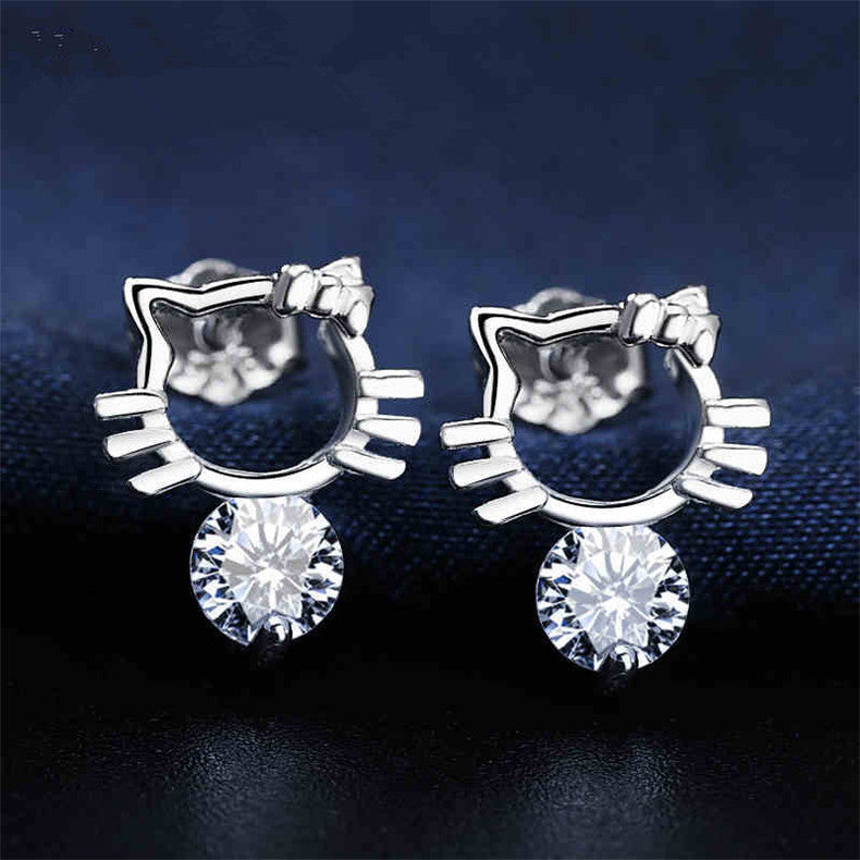 Damen Ohrstecker mit Katzenmotiv und funkelndem Schmuckstein Shop Nory