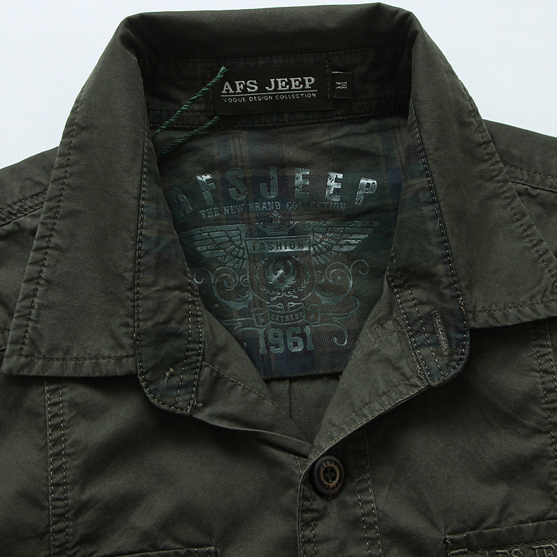 Herren Langärmeliges Canvas-Fieldhemd mit Brustpattentaschen und Military-Details Shop Nory