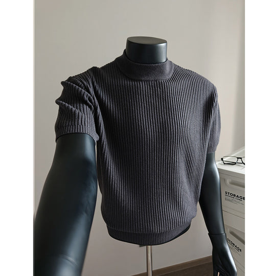 Herren kurzärmeliges Rippstrick-Shirt mit Stehkragen und schmaler Passform Shop Nory